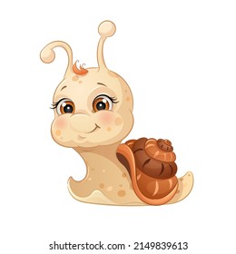 Cartoon snail vector illustration. Cute slug, isolated white background.