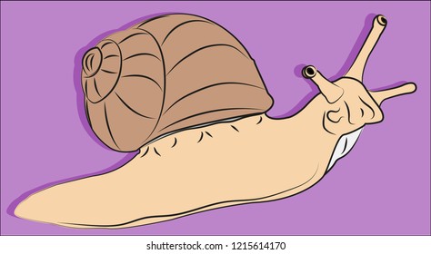 Cartoon Snail. Vector Illustration of a Snail isolated on purple background
