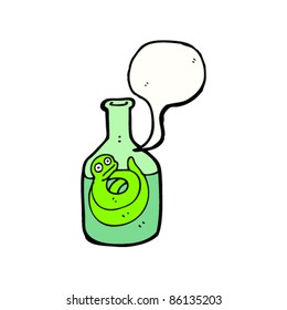 cartoon snake in bottle with speech bubble