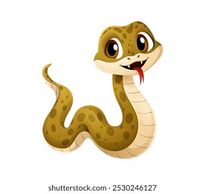 Caráter de serpente de desenho animado, Ano Novo Lunar Chinês 2025 animal do zodíaco. Vetor isolado réptil encantador com uma expressão divertida e amigável, símbolo de celebrações festivas e eventos culturais asiáticos