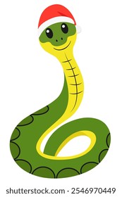 Serpiente de dibujos animados en un sombrero de Navidad