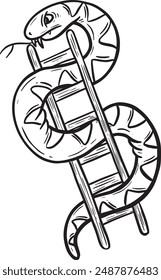 Cartoon Snake Climbing a Ladder Like the Retro Board Game  Hand Drawn