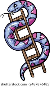 Cartoon Snake Climbing a Ladder Like the Retro Board Game  Hand Drawn