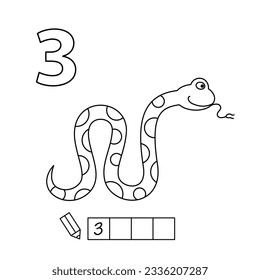 Cartoon snake coloring pages. Learning game for small children - write a word in Russian language. Vector alphabet for kids