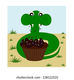 cartoon snake eating muffin