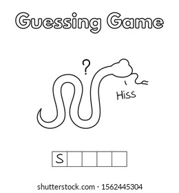 Cartoon snake guessing game. Vector illustration for children education