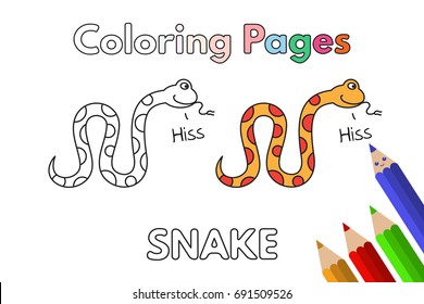 Cartoon snake illustration. Vector coloring book pages for children