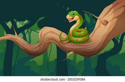 Cartoon of snake on a branch illustration