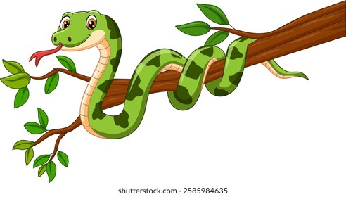 Cartoon snake on a tree branch