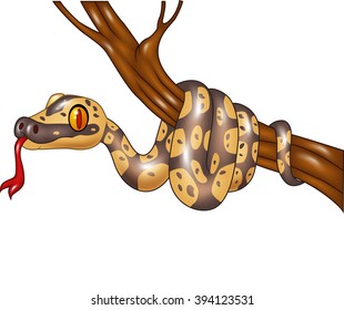 Cartoon snake on a tree branch