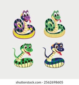 Cartoon snake posing and sticking out tongue