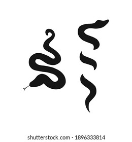 Cartoon snake silhouette design element isolated on white. Jungle reptile black shape clipart set. Perfect for one colour silk screen printing cricut design