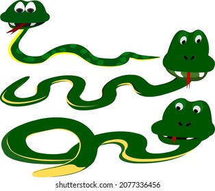 cartoon snake slither 3 different types green reptile vector cute animal