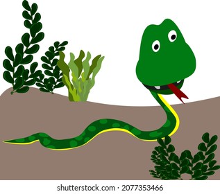 cartoon snake slither green grass field on the ground reptile vector cute animal