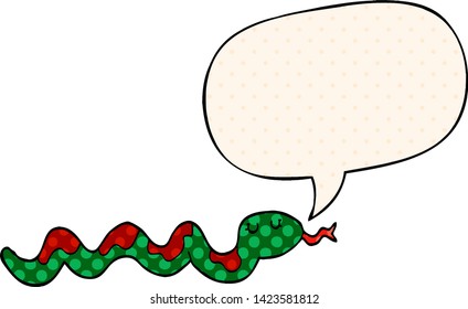 cartoon snake with speech bubble in comic book style