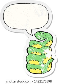 cartoon snake with speech bubble distressed distressed old sticker