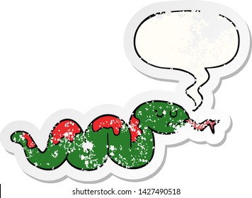 cartoon snake with speech bubble distressed distressed old sticker