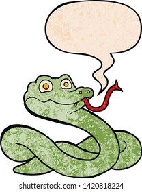 serpiente de dibujos animados con burbuja de habla en estilo de textura retro