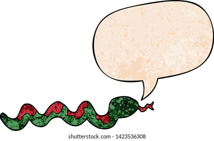 serpiente de dibujos animados con burbuja de habla en estilo de textura retro