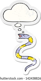 cartoon snake with thought bubble as a distressed worn sticker