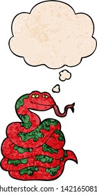 cartoon snake with thought bubble in grunge texture style