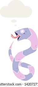 serpiente de dibujos animados con burbuja de pensamiento en estilo retro