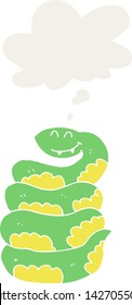 serpiente de dibujos animados con burbuja de pensamiento en estilo retro
