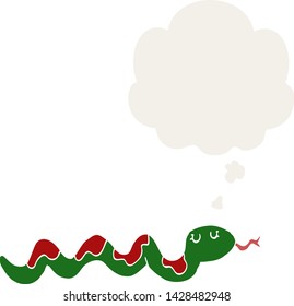 cartoon snake with thought bubble in retro style
