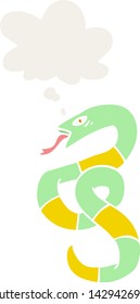 cartoon snake with thought bubble in retro style
