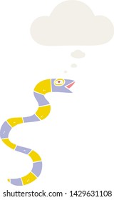 cartoon snake with thought bubble in retro style