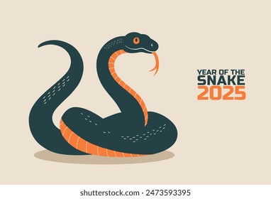 Cartoon Snake Vector Illustration. Cheerful black snake with its tongue sticking out. The friendly reptile is depicted in a simple and colorful style, making it perfect for children's books