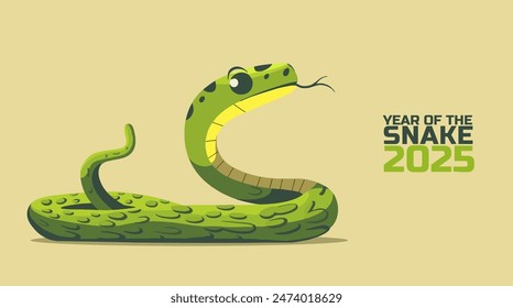 Cartoon Snake Vector Illustration. Cheerful green snake with its tongue sticking out. The friendly reptile is in a simple and colorful style, perfect for children's books, greeting cards, and other 