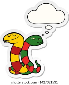 cartoon snakes with thought bubble as a printed sticker