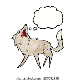 cartoon snapping wolf with thought bubble