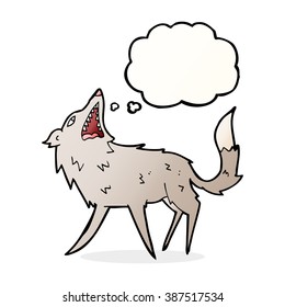 cartoon snapping wolf with thought bubble