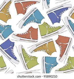 Cartoon sneakers seamless texture. Vector illustration