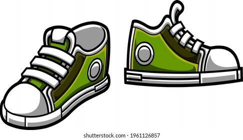 Cartoon Sneakers. Vector Hand Drawn Illustration Isolated On Transparent Background