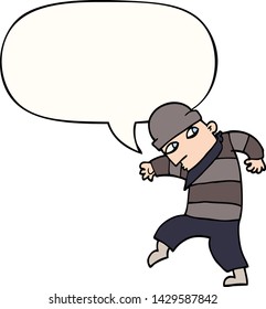 cartoon sneaking thief with speech bubble