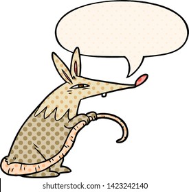 cartoon sneaky rat with speech bubble in comic book style