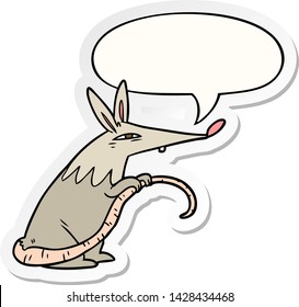 cartoon sneaky rat with speech bubble sticker