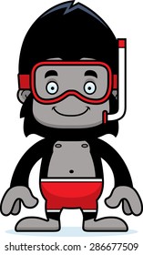 A cartoon snorkeler gorilla smiling.