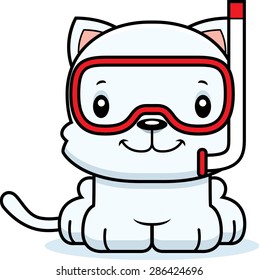 A cartoon snorkeler kitten smiling.