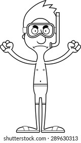 A cartoon snorkeler man looking angry.