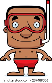 A cartoon snorkeler man smiling.
