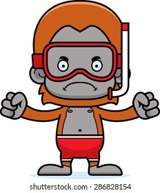 A cartoon snorkeler orangutan looking angry.