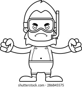 A cartoon snorkeler sasquatch looking angry.