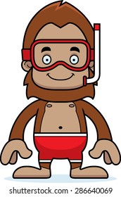 A cartoon snorkeler sasquatch smiling.