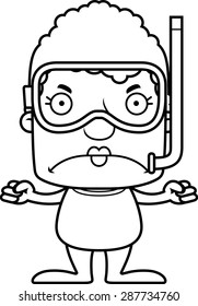 A cartoon snorkeler woman looking angry.