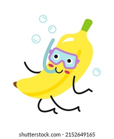 Cartoon snorkeling banana. Vector illustration