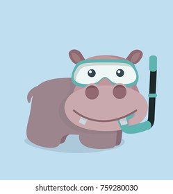 Cartoon Snorkeling Hippo